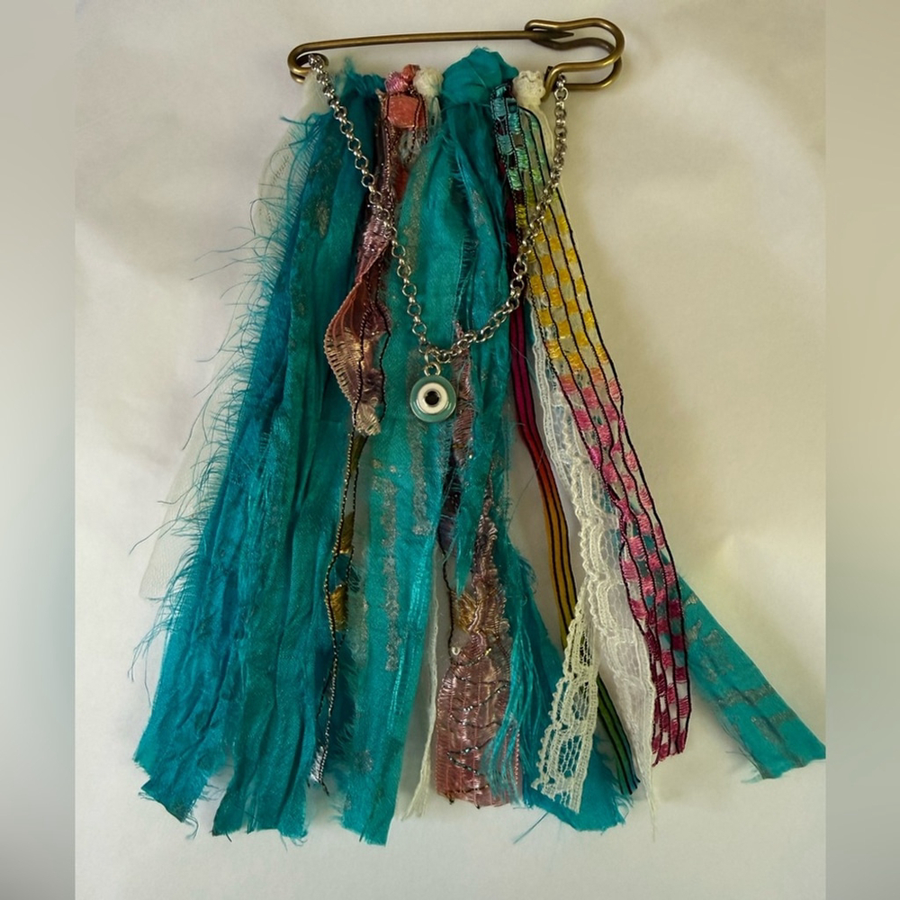 Evil Eye Kilt Pin Brooch Boho Mixed Media